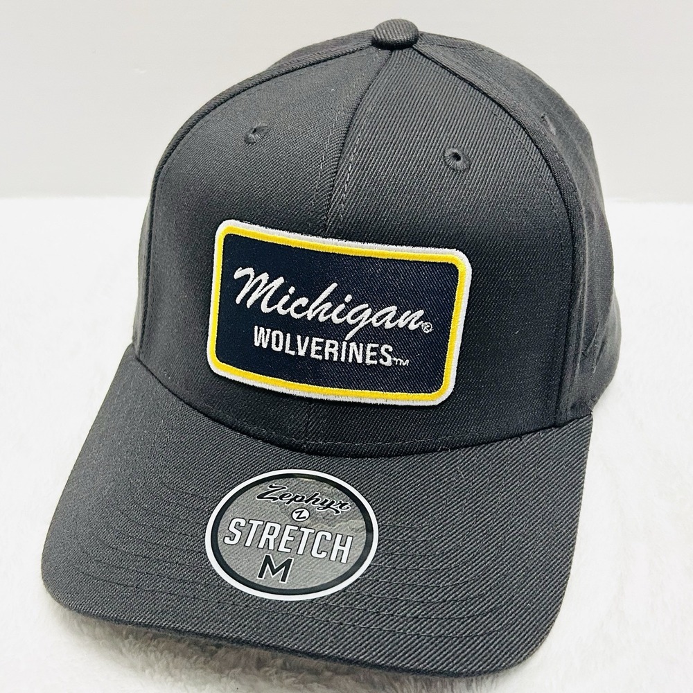 Zephyr Michigan Wolverines Script Hat Cap Stretch Flex Medium Dark‎ Gray NCAA